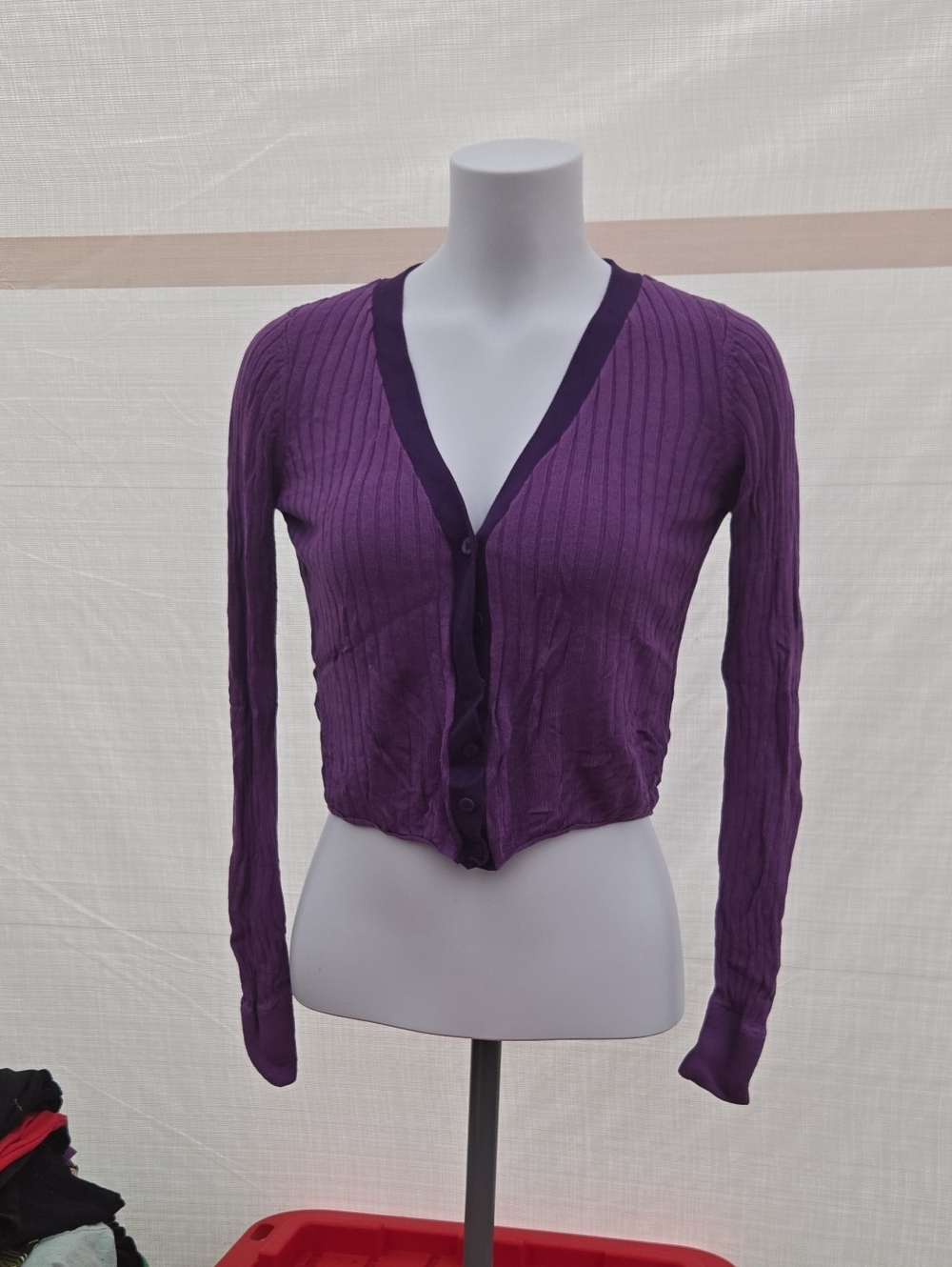 Urban Outfitters Purple Ribbed V-Neck Button Cardigan